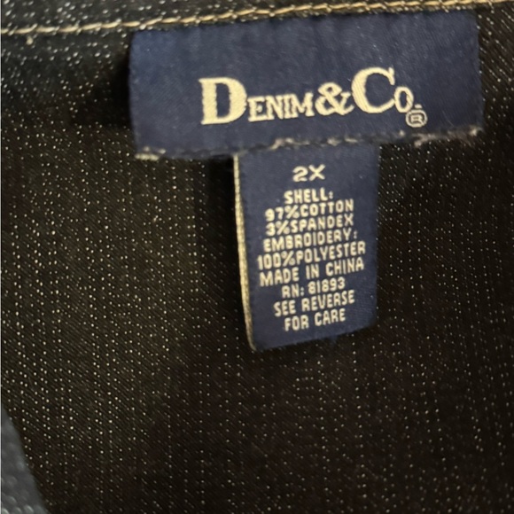 Denim & Co Black Vintage Denim Floral Embroidered Jacket Women’s 2XL Boho Y2K - Picture 6 of 8